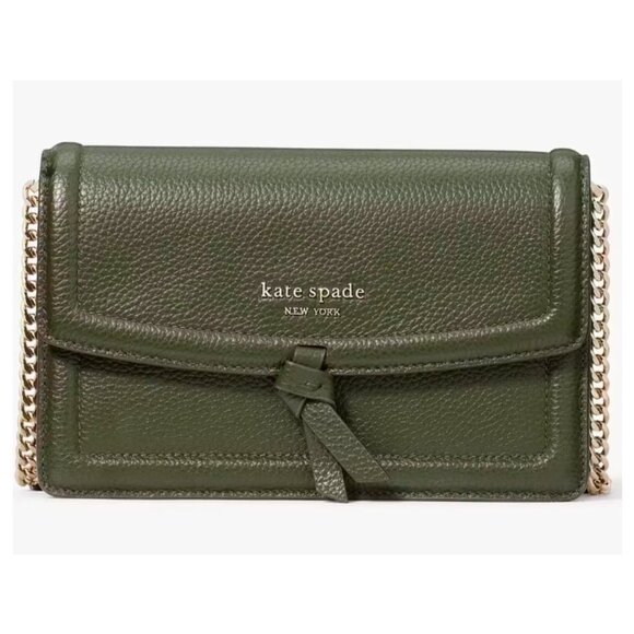 S Kate Spade Knott Flap Crossbody Bag Dark Green Leather Purse K6830 NWT $248 - Picture 4 of 11